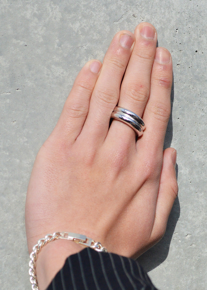 Neon Double Line Silver Ring