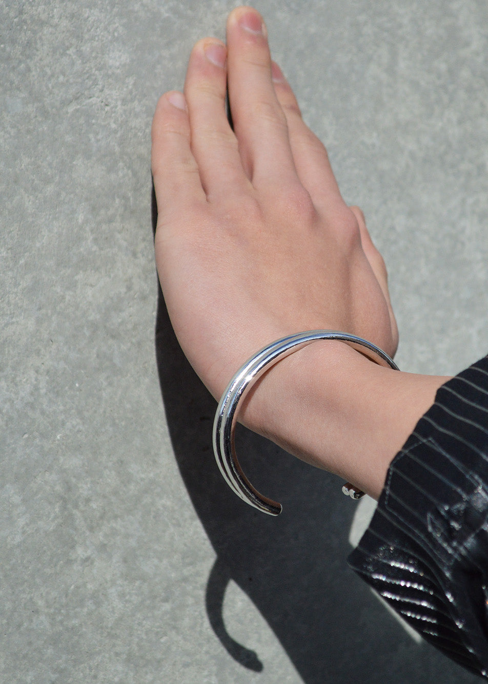 Neon Double Line Silver Bangle